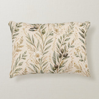  Vintage Botanical Olive Branches & Ivory Floral Decorative Cushion