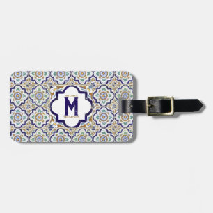 Vintage Botanical Ornamental Tiles Monogram Luggage Tag
