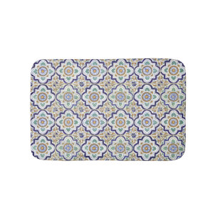 Vintage Botanical Ornamental Tiles Pattern  Bath Mat