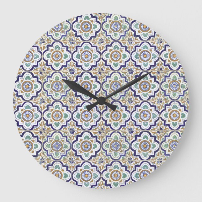 Vintage Botanical Ornamental Tiles Pattern Large Clock (Front)