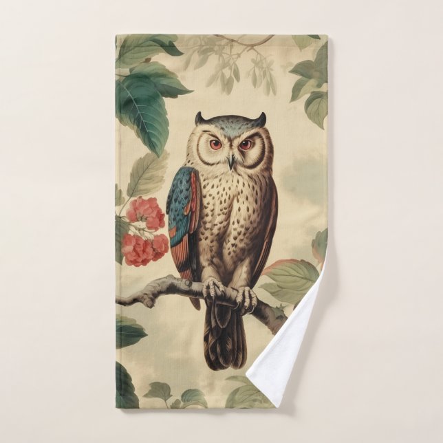 Vintage Botanical Owl in Forest Hand Towel (Hand Towel)