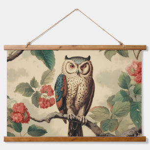 Vintage Botanical Owl in Forest Hanging Tapestry