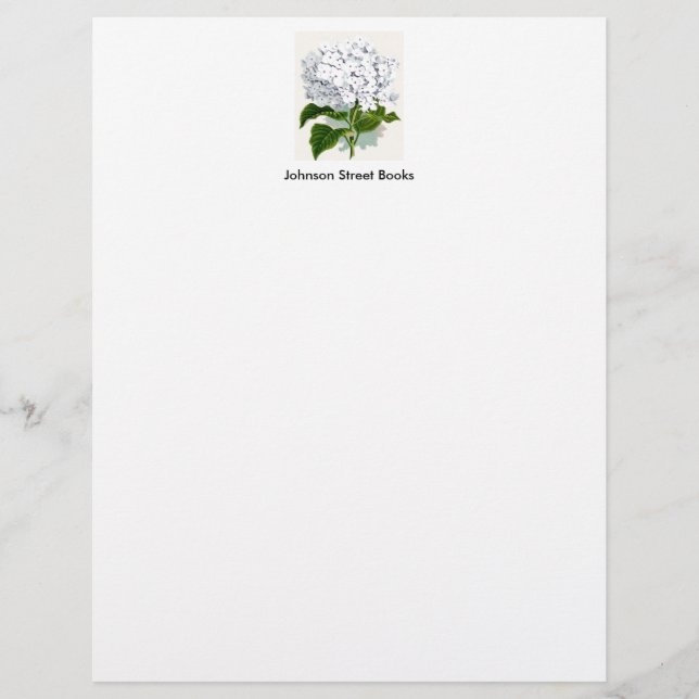 Vintage Botanical Page - White Hydrangea Customised Letterhead (Front)