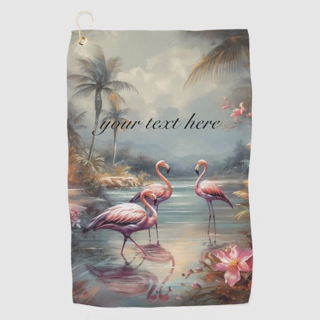 vintage botanical painting flamingos customisable golf towel (Front)