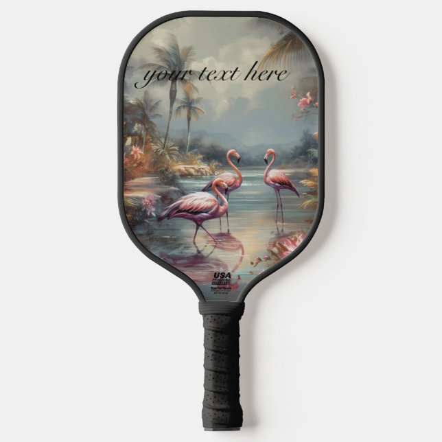 vintage botanical painting flamingos customisable pickleball paddle (Front)