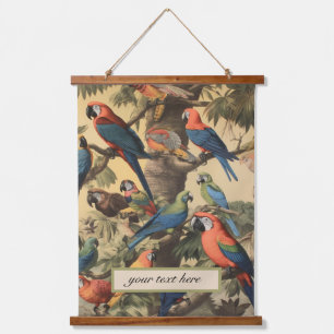 Vintage botanical parrots, customisable  hanging tapestry