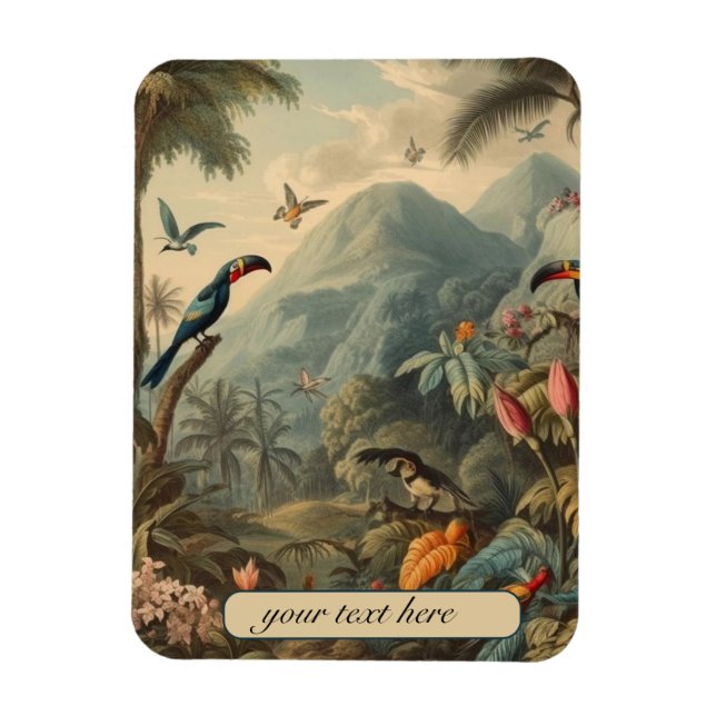 Vintage botanical parrots, customisable  magnet (Vertical)