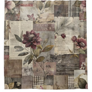 Vintage Botanical Patchwork Rustic (1) Shower Curtain