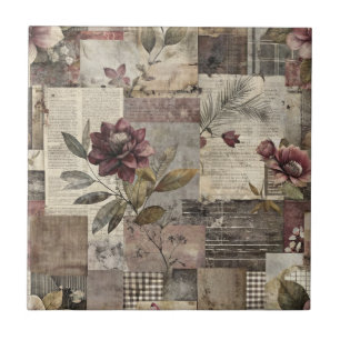 Vintage Botanical Patchwork Rustic (1) Tile