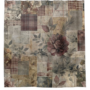 Vintage Botanical Patchwork Rustic (2) Shower Curtain