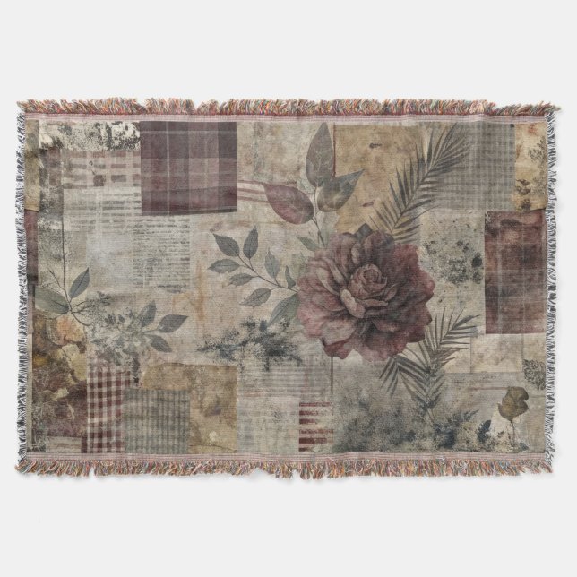 Vintage Botanical Patchwork Rustic (2) Throw Blanket (Front)