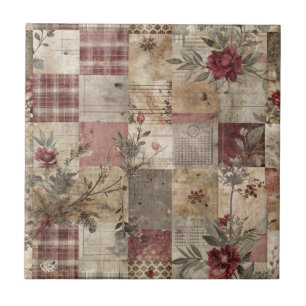 Vintage Botanical Patchwork Rustic (3) Tile