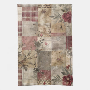 Vintage Botanical Patchwork Rustic Tea Towel