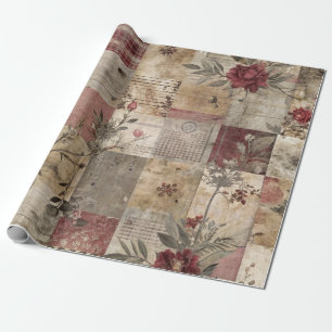 Vintage Botanical Patchwork Rustic Wrapping Paper