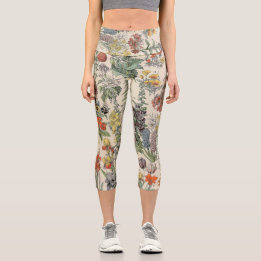 Vintage Botanical Pattern Capri Leggings