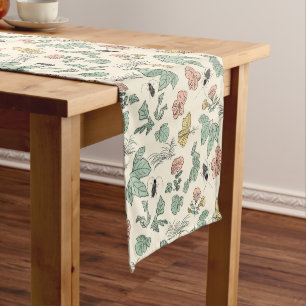 Vintage Botanical Pattern with Butterflies and Bee Short Table Runner