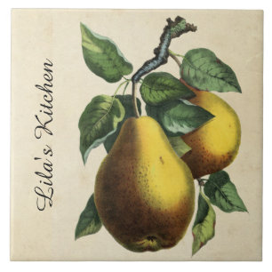 Vintage Botanical Pear Personalised Tile