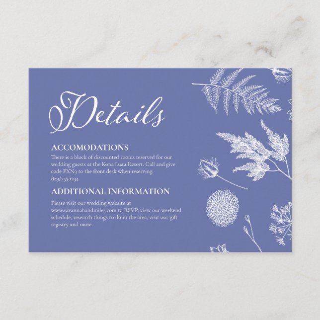Vintage Botanical Periwinkle Details Card Insert (Front)