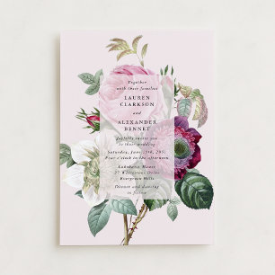 Vintage botanical pink floral wedding invitation