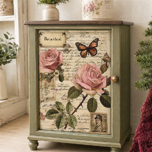 Vintage Botanical Pink Roses & Butterfly Ephemera Tissue Paper