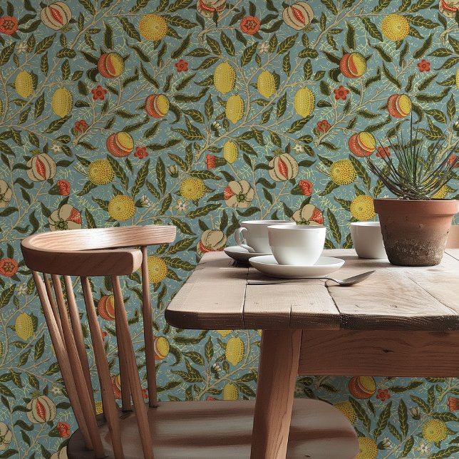 Vintage Botanical Pomegranate Citrus Deep Teal Wallpaper (Creator Uploaded)