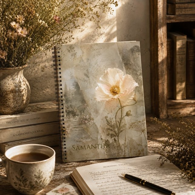 Vintage Botanical Poppy Collage Mediterranean Art Notebook (Creator Uploaded)