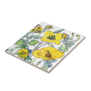 Vintage Botanical Poppy Wildflower Flowers Tile