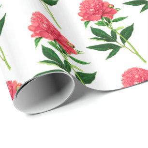 Vintage Botanical Print, Coral Pink Peony Wrapping Paper