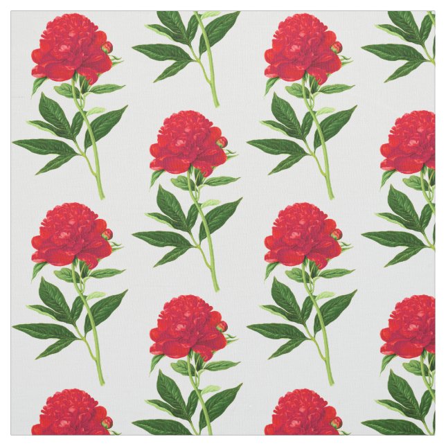 Vintage Botanical Print, Deep Red Peony Fabric (Swatch)
