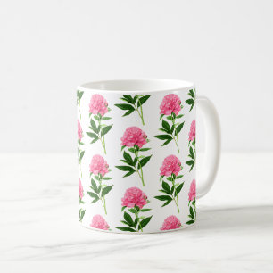 Vintage Botanical Print, Fuchsia Pink Peony Coffee Mug