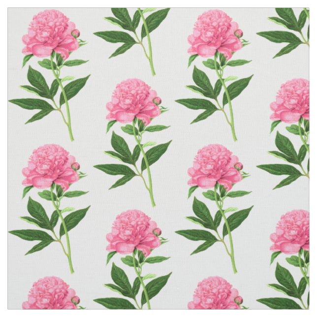 Vintage Botanical Print, Pastel Pink Peony Fabric (Swatch)