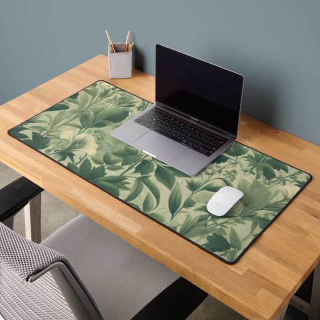 Vintage Botanical Print Tones of Green Desk Mat (Office 2)