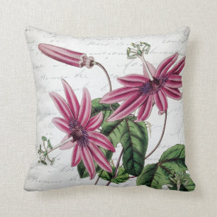 Vintage Botanical Purple Passion Flower Cushion