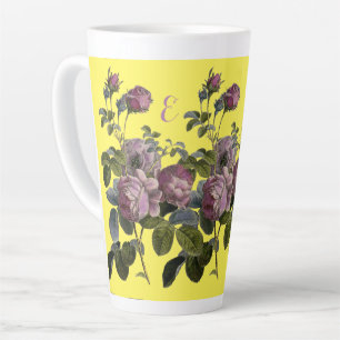 Vintage Botanical Purple Roses Yellow Latte Mug