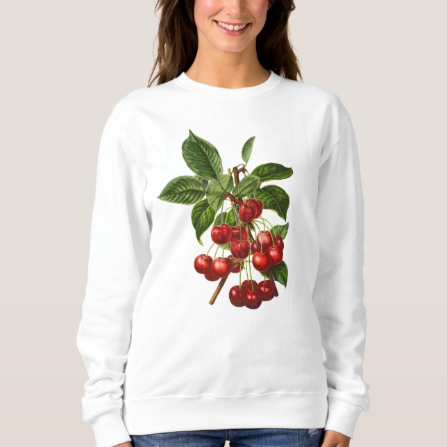 Vintage Botanical Red Cherries Print Sweatshirt (Front)