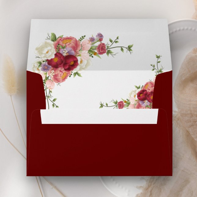 Vintage Botanical Red Floral Bouquet  Envelope (Creator Uploaded)