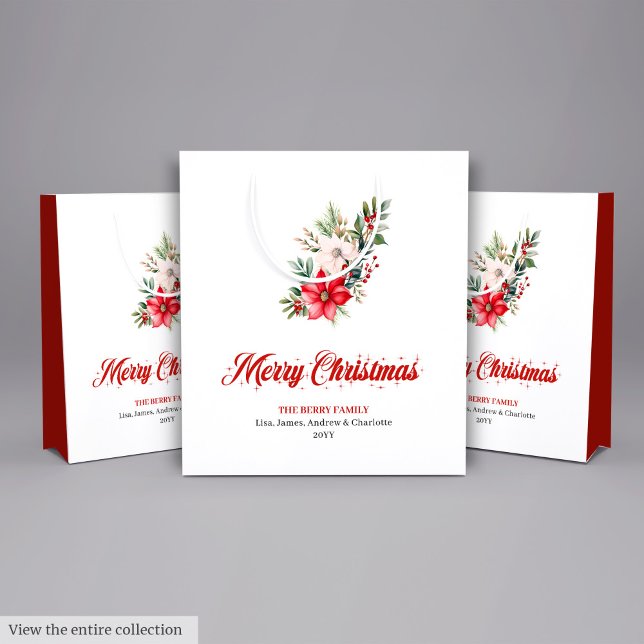 Vintage Botanical Red Poinsettia Holiday Gift Bag (Vintage Botanical Red Poinsettia Holiday Gift Bag)