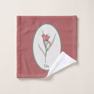 Vintage Botanical Red Tulip Flower Cameo   Bath Towel Set