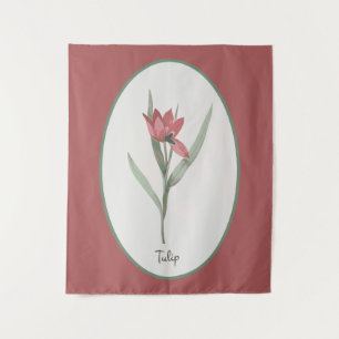 Vintage Botanical Red Tulip Flower Cameo Tapestry
