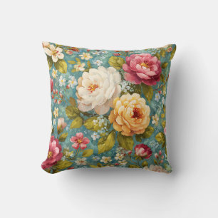 Vintage Botanical Romantic Chic Floral Colourful Cushion