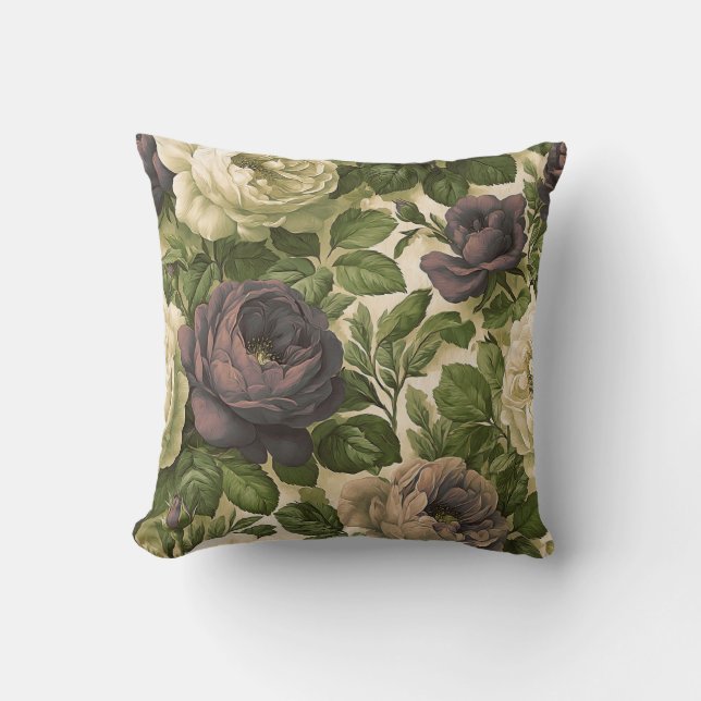 Vintage Botanical Romantic Chic Floral Cushion (Front)