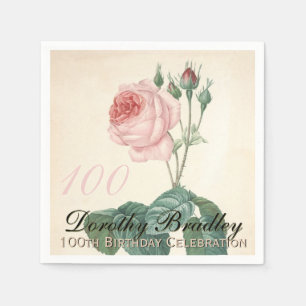 Vintage Botanical Rose 100th Birthday Party PN Napkin