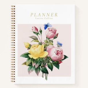 Vintage Botanical Rose and Butterfly Planner Notebook