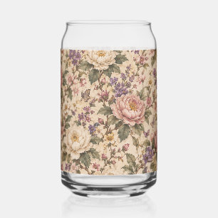 Vintage Botanical Rose Garden & Butterfly Pattern Can Glass