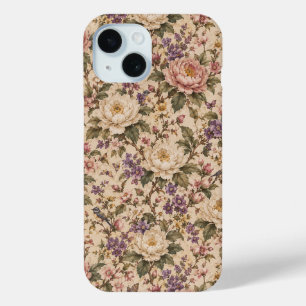 Vintage Botanical Rose Garden & Butterfly Pattern iPhone 15 Case