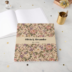 Vintage Botanical Rose Garden & Butterfly Pattern Guest Book
