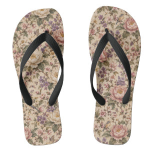 Vintage Botanical Rose Garden & Butterfly Pattern Jandals