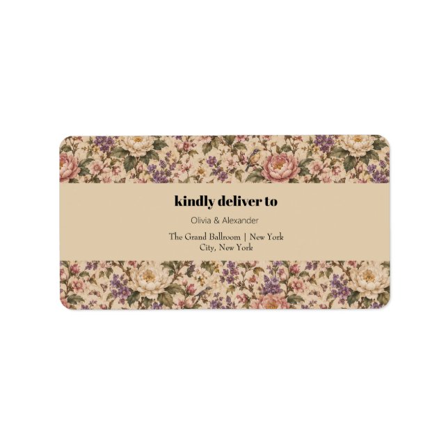 Vintage Botanical Rose Garden & Butterfly Pattern Label (Front)