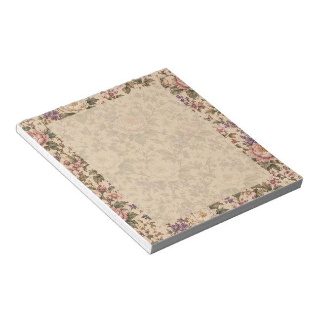 Vintage Botanical Rose Garden & Butterfly Pattern  Notepad (Angled)