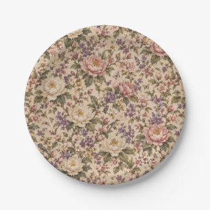 Vintage Botanical Rose Garden & Butterfly Pattern Paper Plate